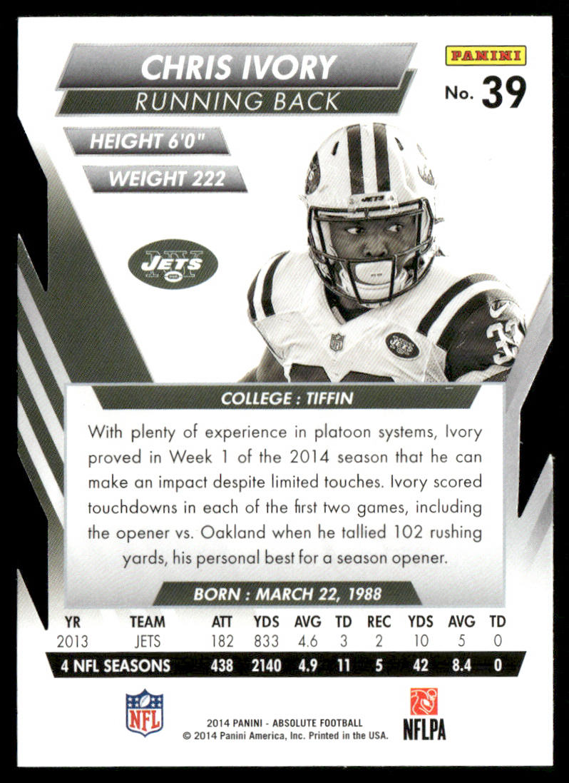 Chris Ivory 2014 Panini Absolute Retail #39 New York Jets