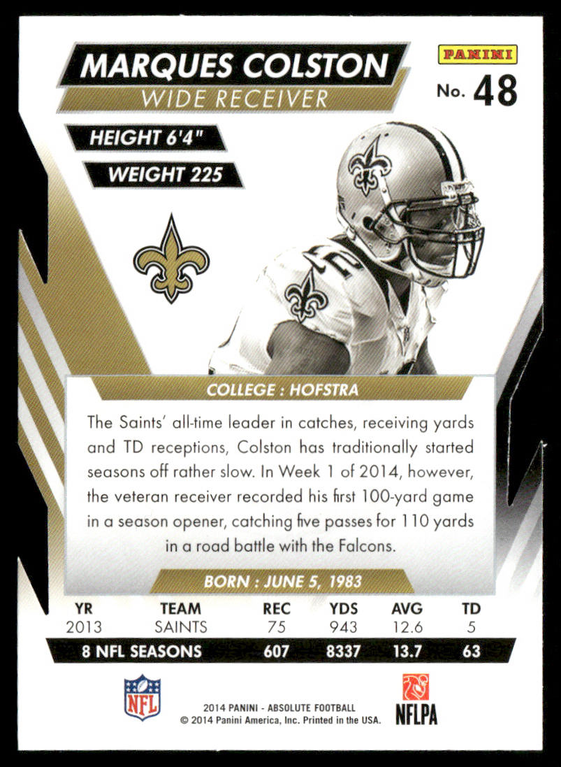 Marques Colston 2014 Panini Absolute Retail #48 New Orleans Saints