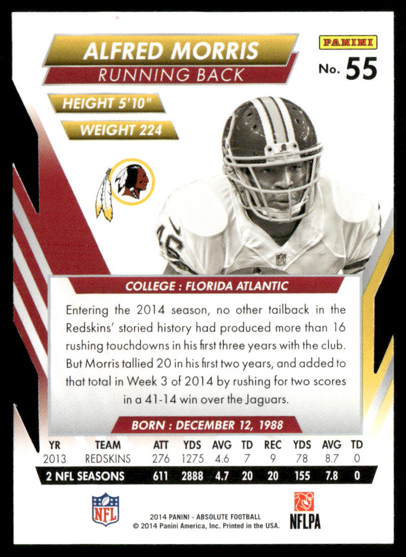 Alfred Morris 2014 Panini Absolute Retail #55 Washington Redskins