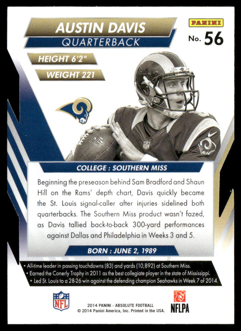Austin Davis 2014 Panini Absolute Retail #56 St. Louis Rams