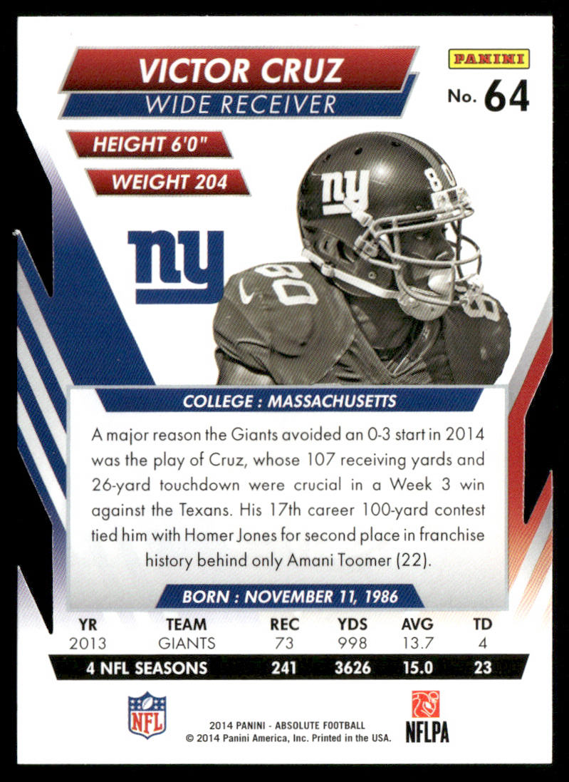 Victor Cruz 2014 Panini Absolute Retail #64 New York Giants