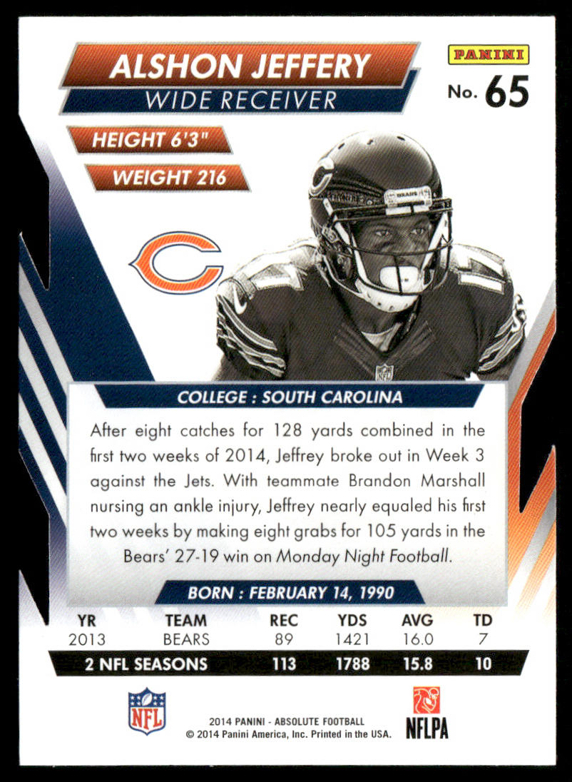 Alshon Jeffery 2014 Panini Absolute Retail #65 Chicago Bears