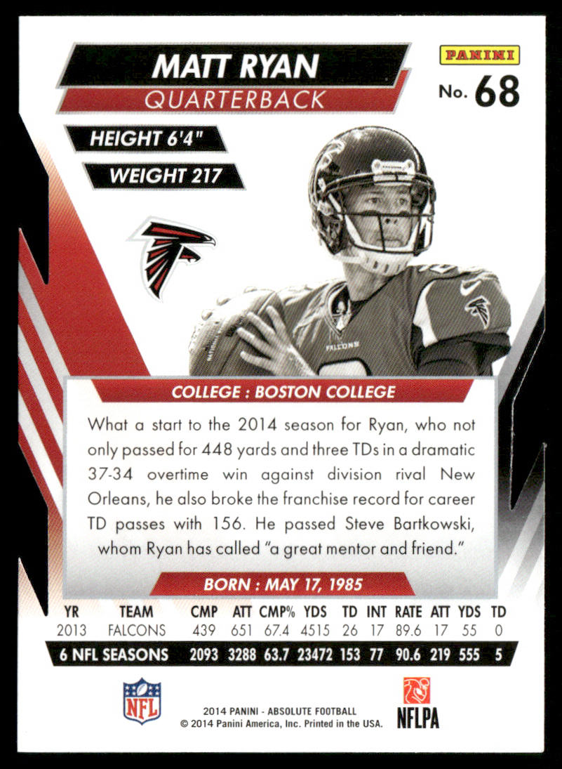 Matt Ryan 2014 Panini Absolute Retail #68 Atlanta Falcons