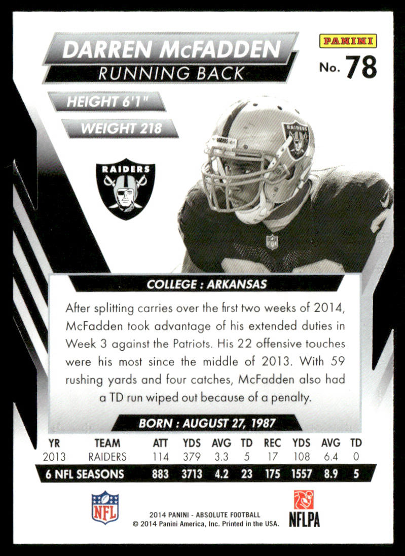 Darren McFadden 2014 Panini Absolute Retail #78 Oakland Raiders