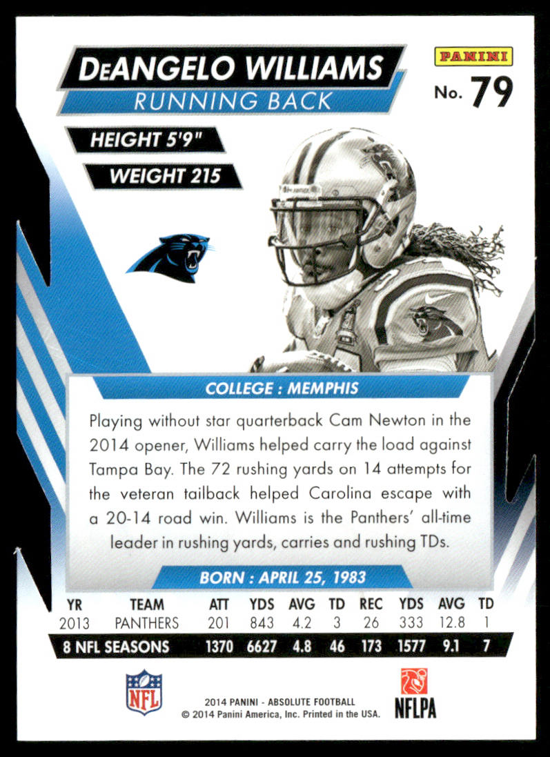 DeAngelo Williams 2014 Panini Absolute Retail #79 Carolina Panthers