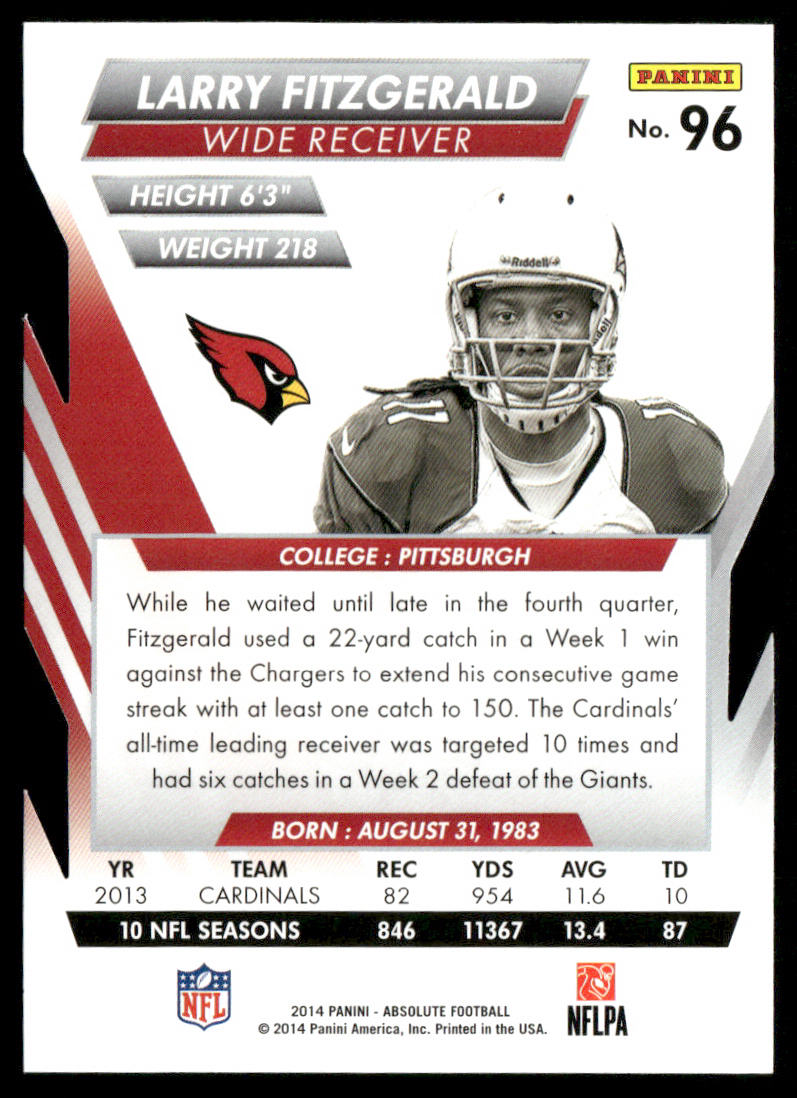 Larry Fitzgerald 2014 Panini Absolute Retail #96 Arizona Cardinals