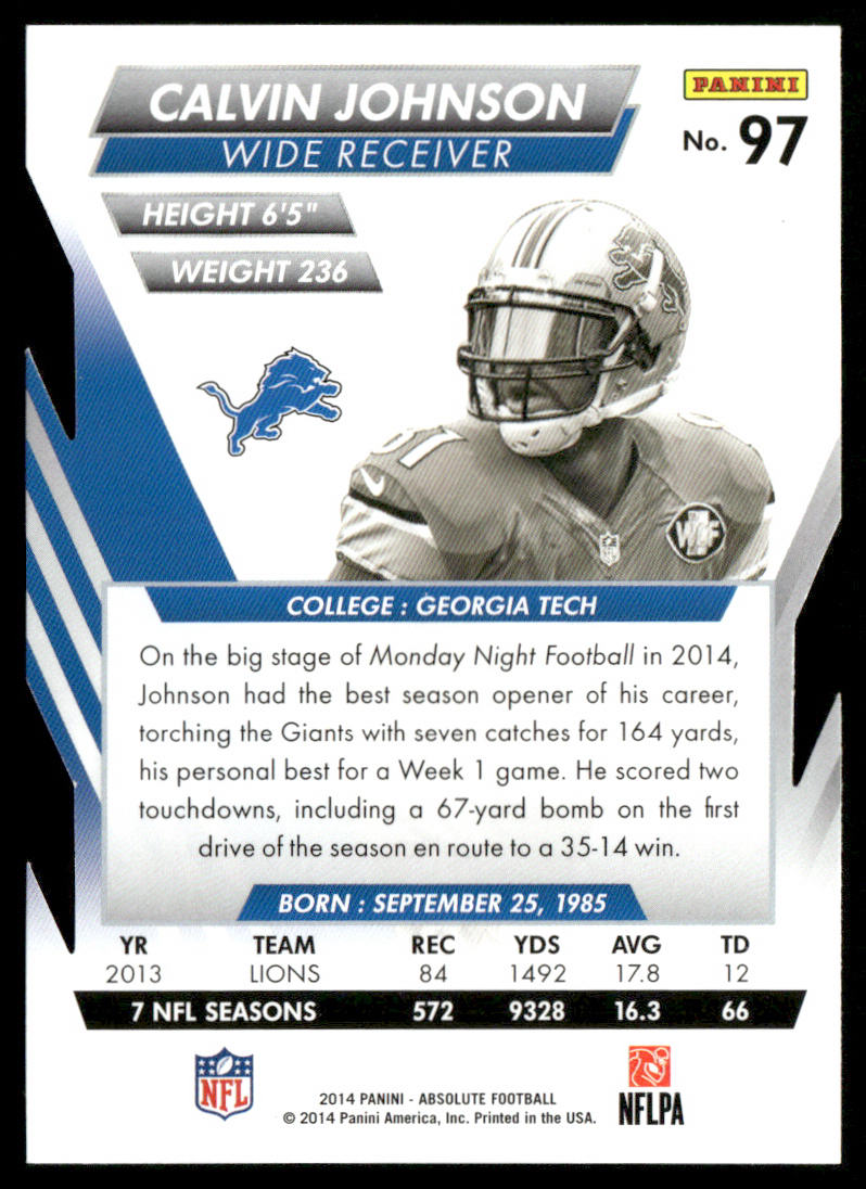 Calvin Johnson 2014 Panini Absolute Retail #97 Detroit Lions