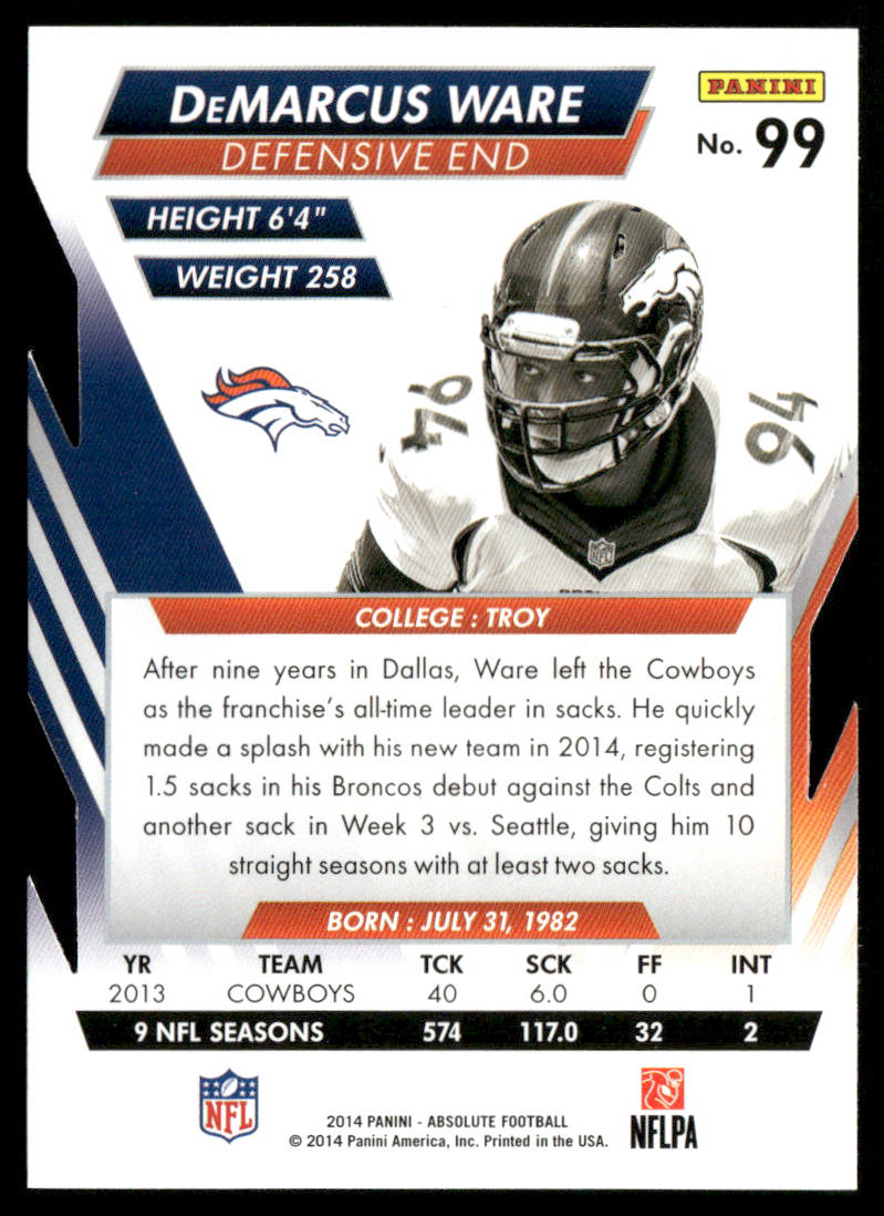 DeMarcus Ware 2014 Panini Absolute Retail #99 Denver Broncos