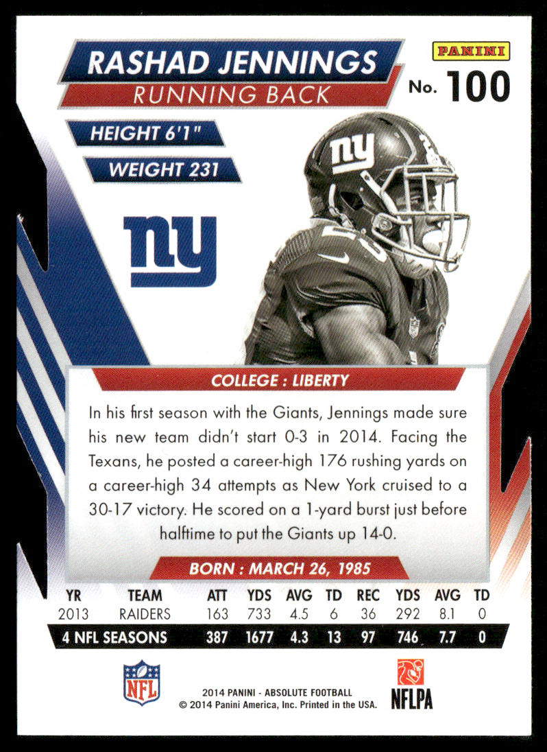 Rashad Jennings 2014 Panini Absolute Retail #100 New York Giants