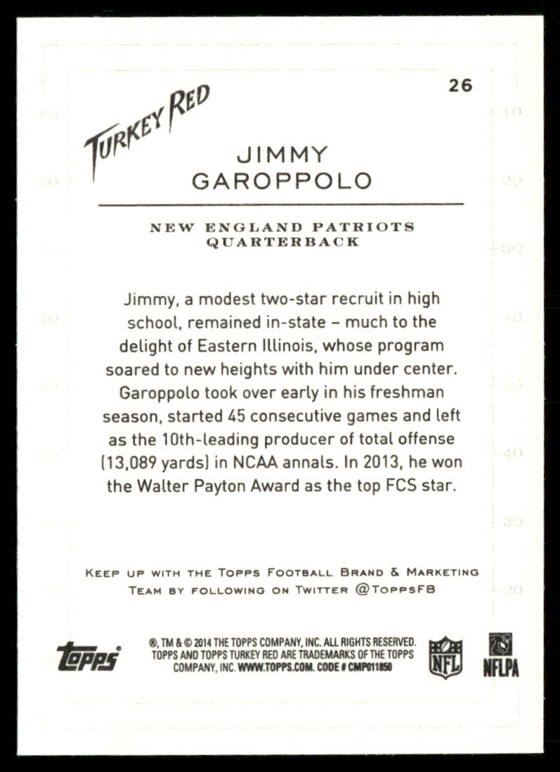 Jimmy Garoppolo 2014 Topps Turkey Red #26 RC New England Patriots