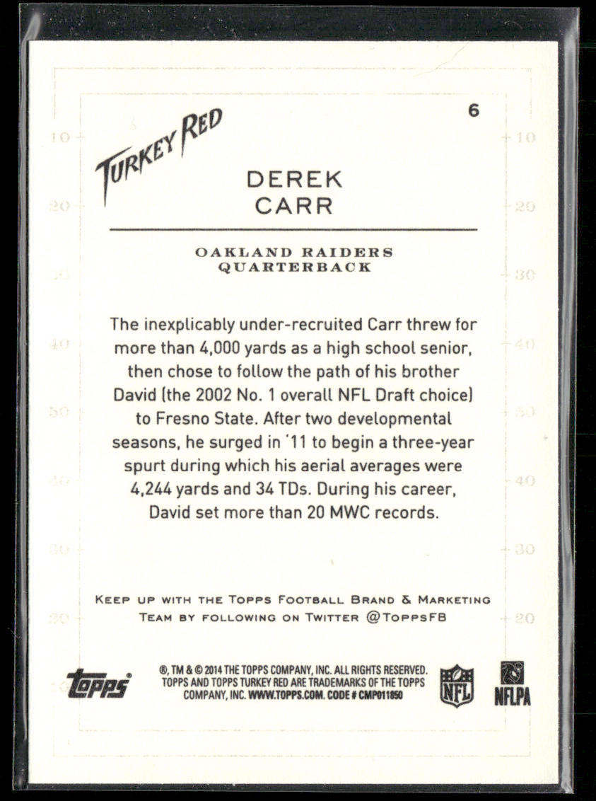 Derek Carr 2014 Topps Turkey Red #6a RC Oakland Raiders