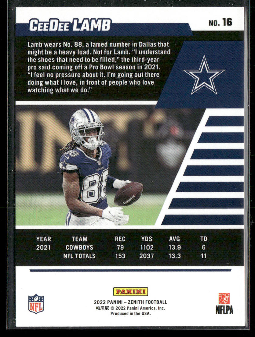 CeeDee Lamb 2022 Zenith Red Zone #16 Dallas Cowboys
