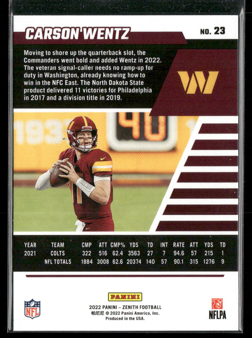 Carson Wentz 2022 Zenith Red Zone #23 Washington Commanders