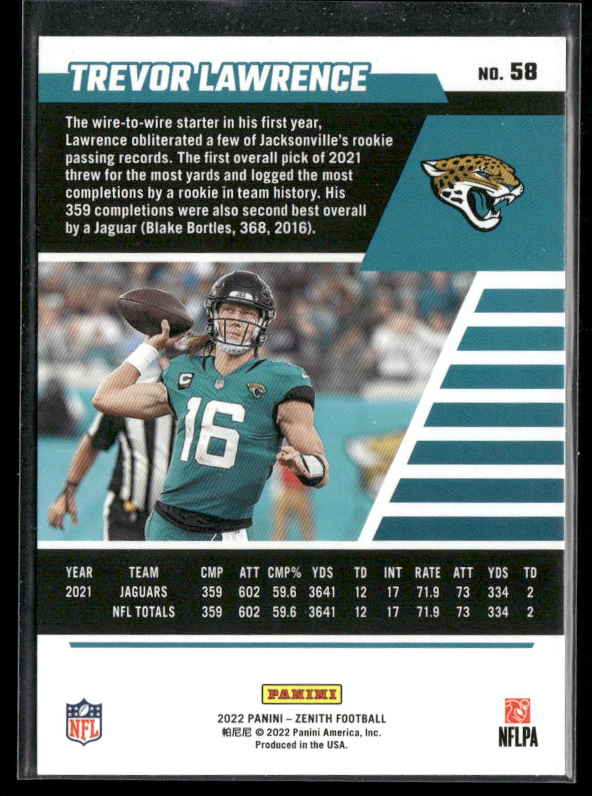 Trevor Lawrence 2022 Zenith Red Zone #58 Jacksonville Jaguars