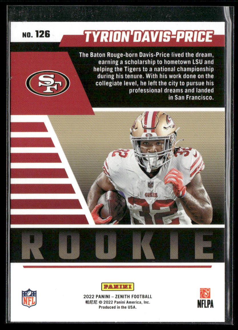 Tyrion Davis-Price 2022 Zenith Red Zone #126 RC San Francisco 49ers