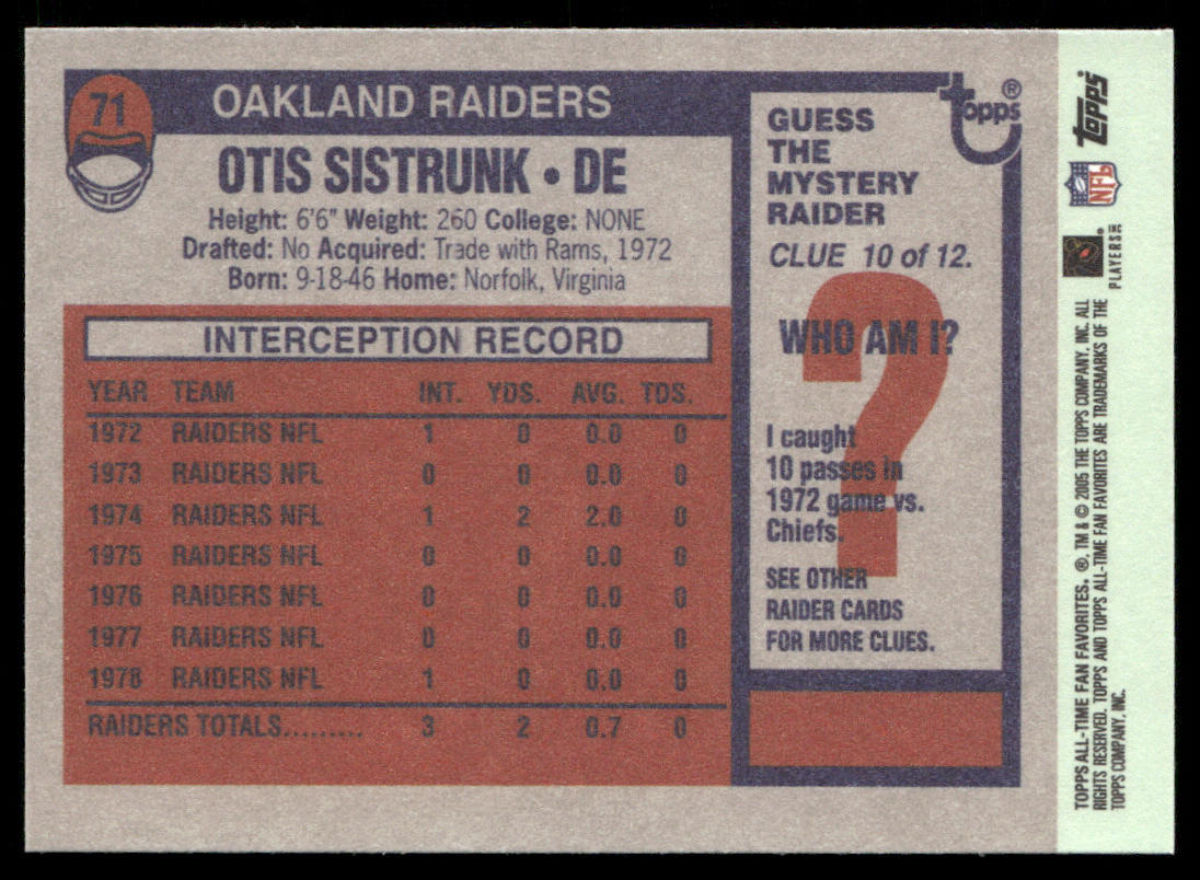 Otis Sistrunk 2004 Topps Fan Favorites #71 Oakland Raiders