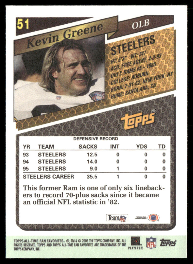 Kevin Greene 2004 Topps Fan Favorites #51 Pittsburgh Steelers