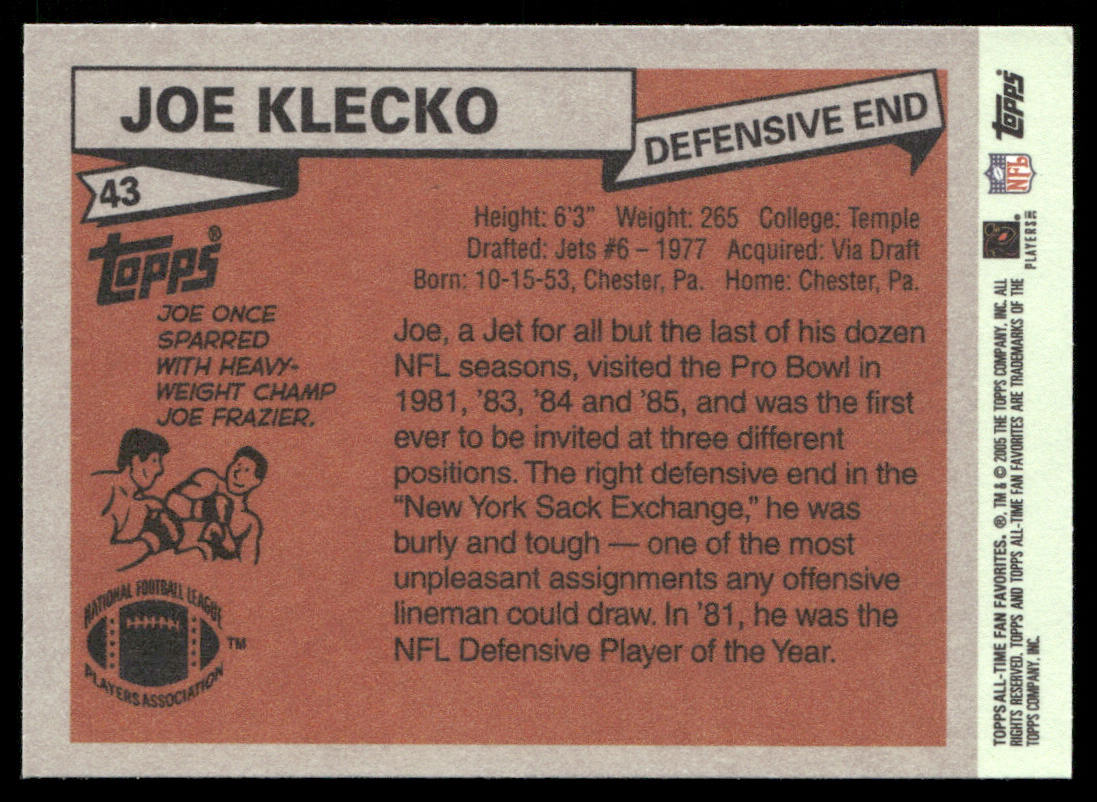 Joe Klecko 2004 Topps Fan Favorites #43 New York Jets