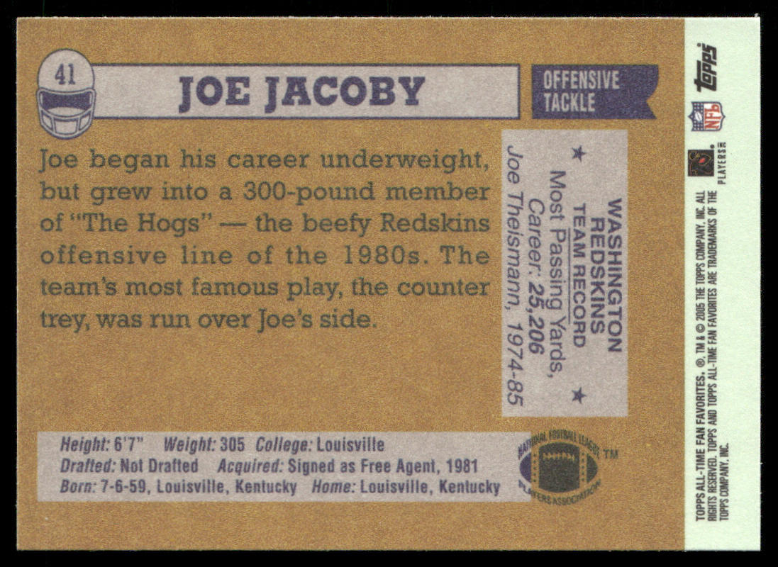 Joe Jacoby 2004 Topps Fan Favorites #41 Washington Redskins