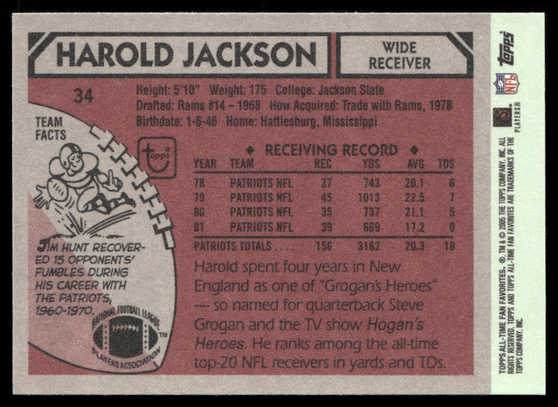 Harold Jackson 2004 Topps Fan Favorites #34 New England Patriots
