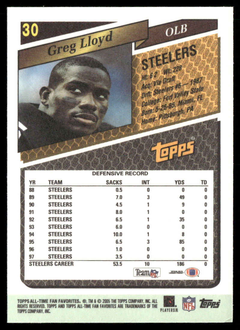 Greg Lloyd 2004 Topps Fan Favorites #30 Pittsburgh Steelers