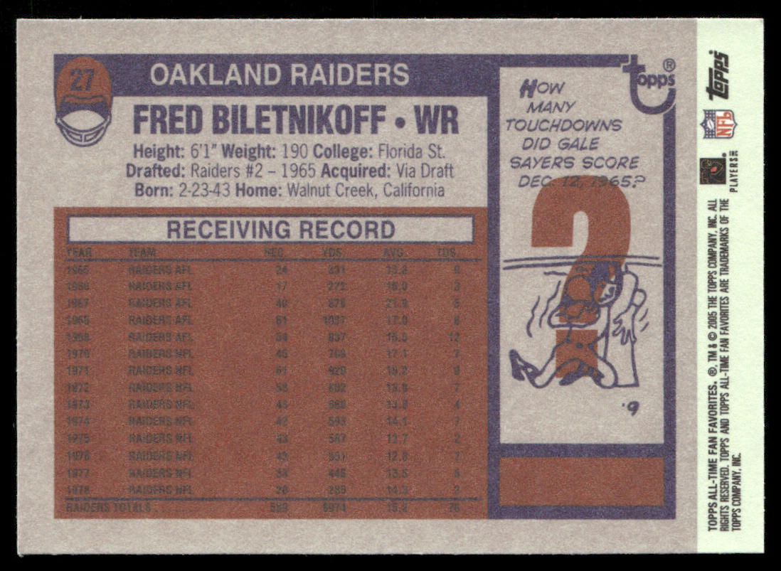 Fred Biletnikoff 2004 Topps Fan Favorites #27 Oakland Raiders