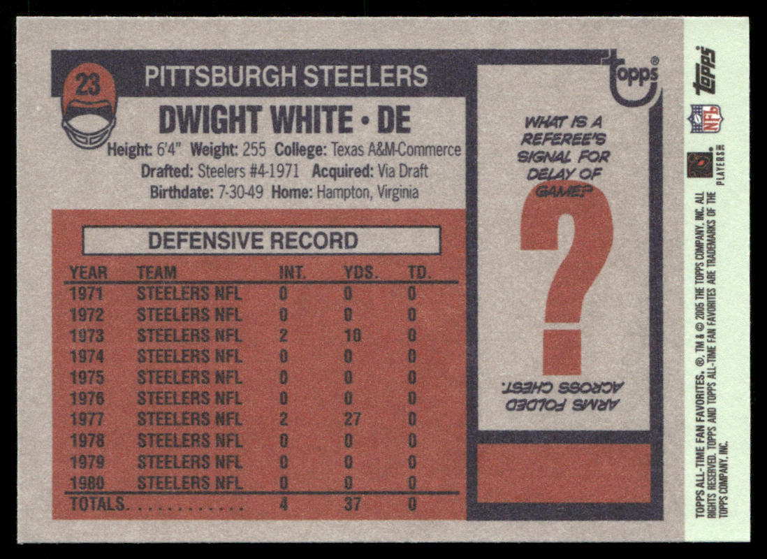 Dwight White 2004 Topps Fan Favorites #23 Pittsburgh Steelers