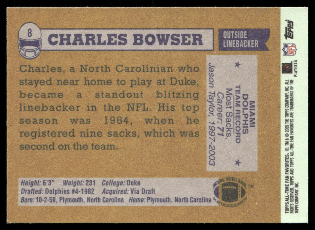 Charles Bowser 2004 Topps Fan Favorites #8 Miami Dolphins