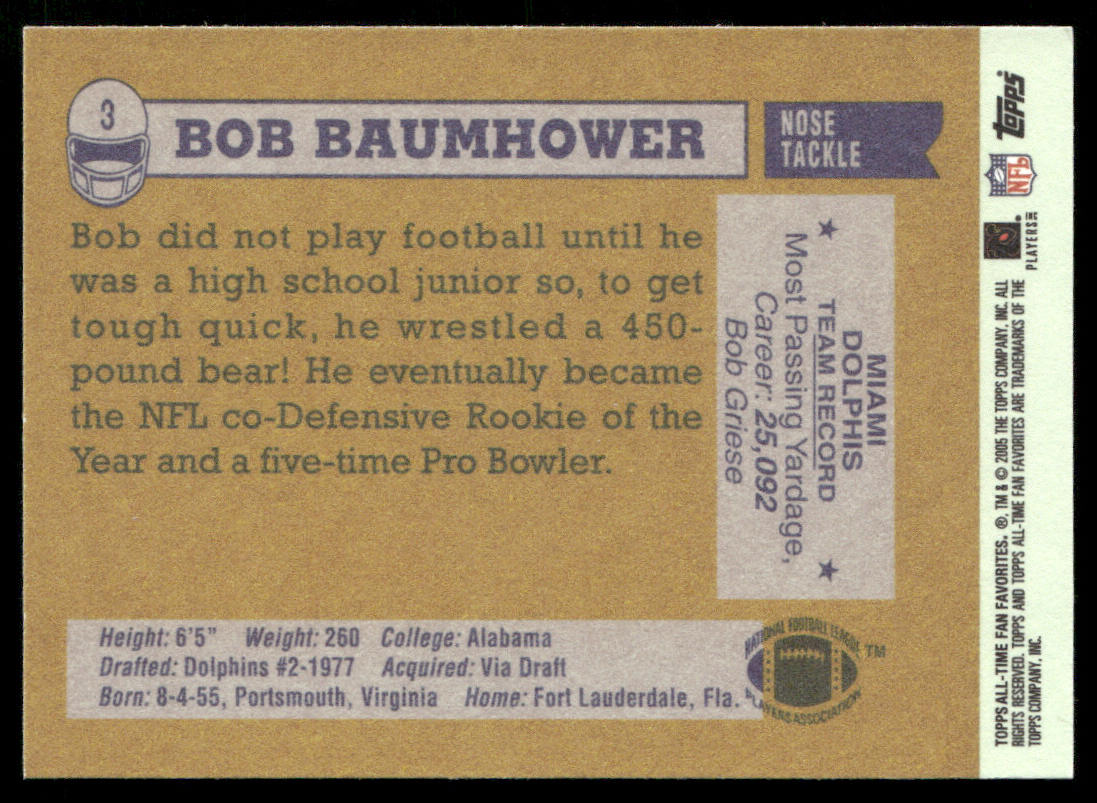 Bob Baumhower 2004 Topps Fan Favorites #3 Miami Dolphins