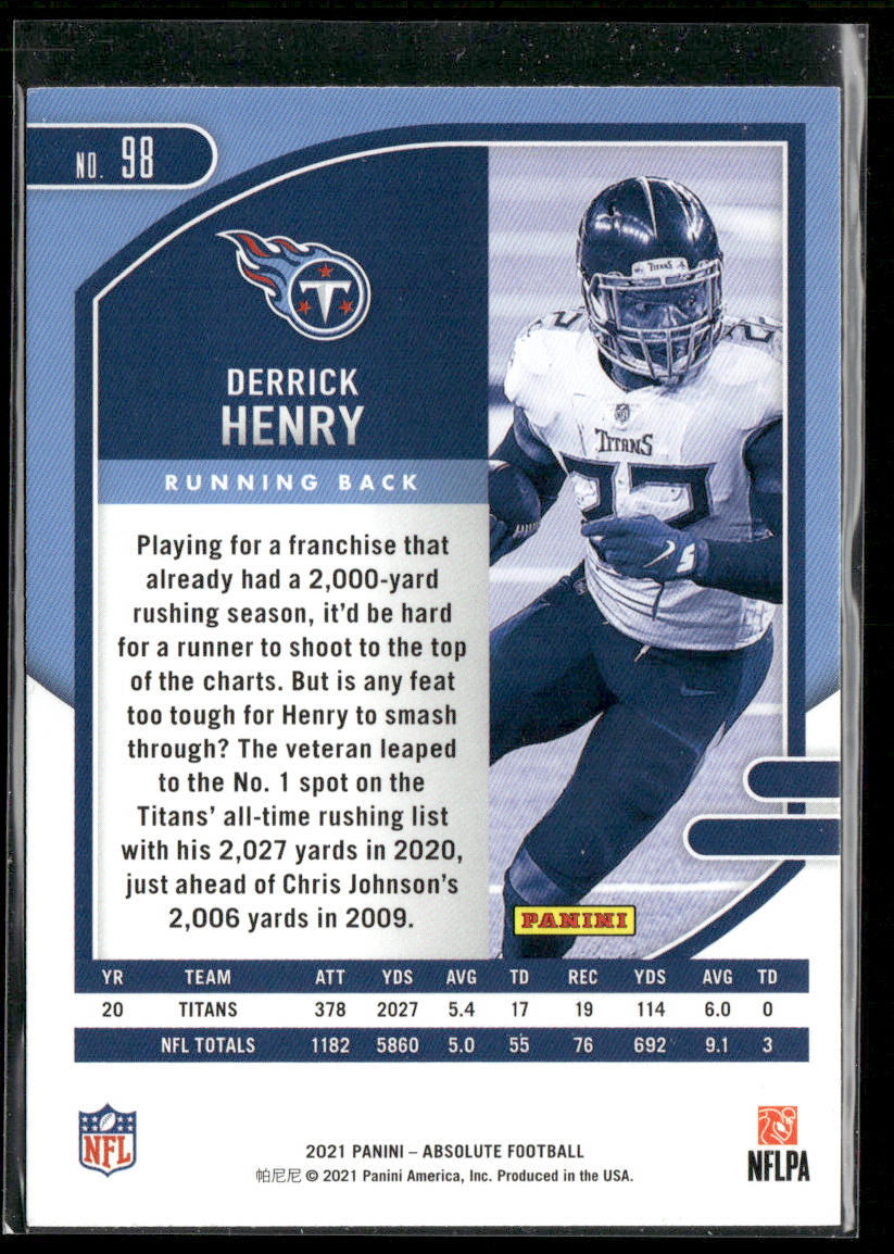 Derrick Henry 2021 Panini Absolute Retail #98 Tennessee Titans