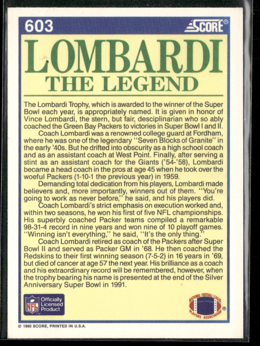 Lombardi the Legend 1990 Score #603a