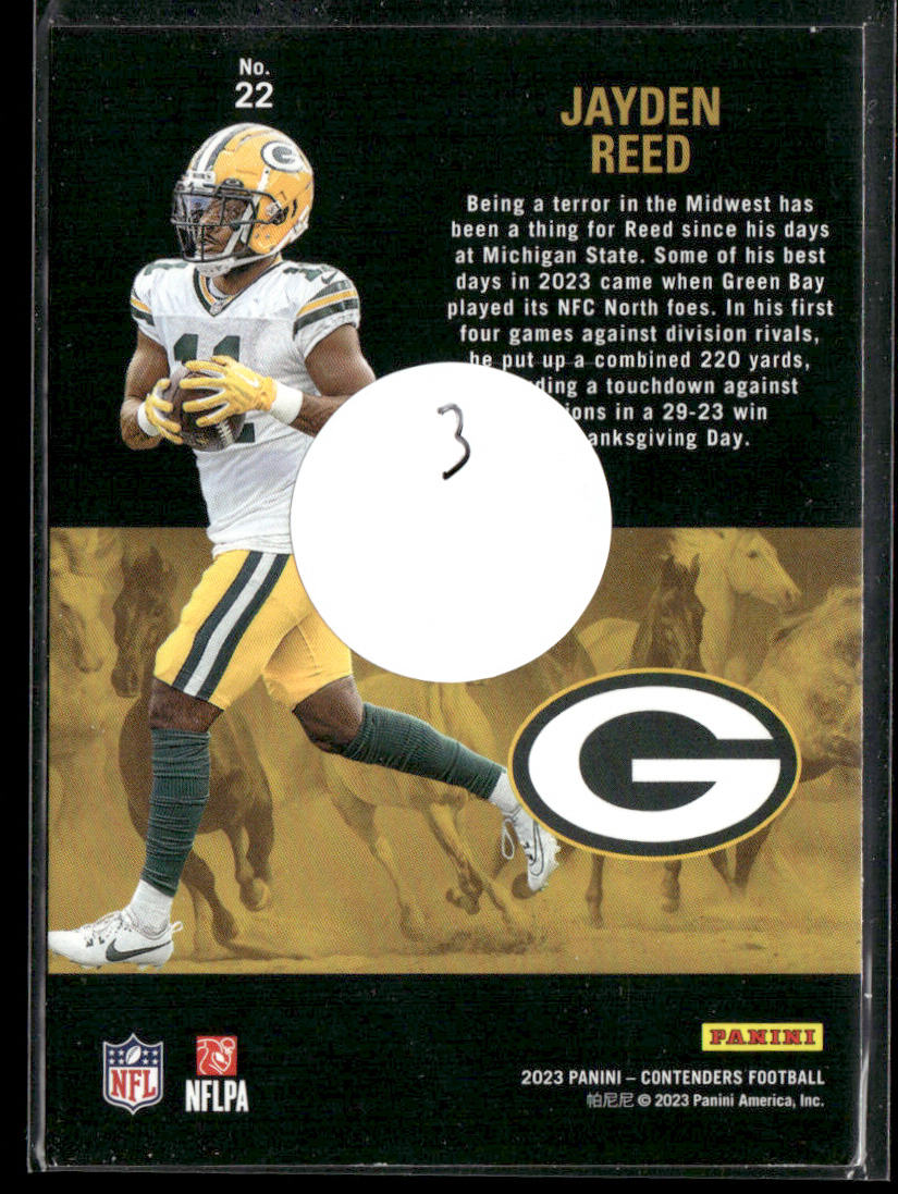 Jayden Reed 2023 Panini Contenders Rookie Stallions #22 Green Bay Packers