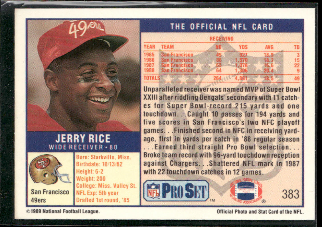 Jerry Rice 1989 Pro Set #383 San Francisco 49ers