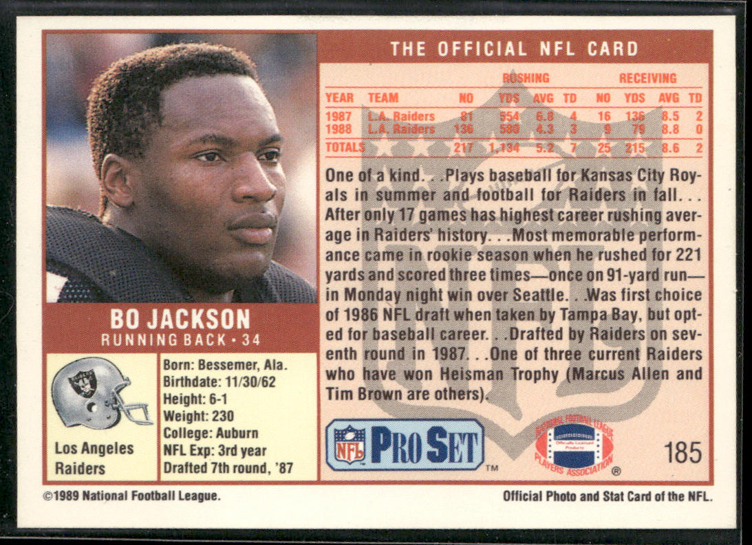 Bo Jackson 1989 Pro Set #185 Los Angeles Raiders