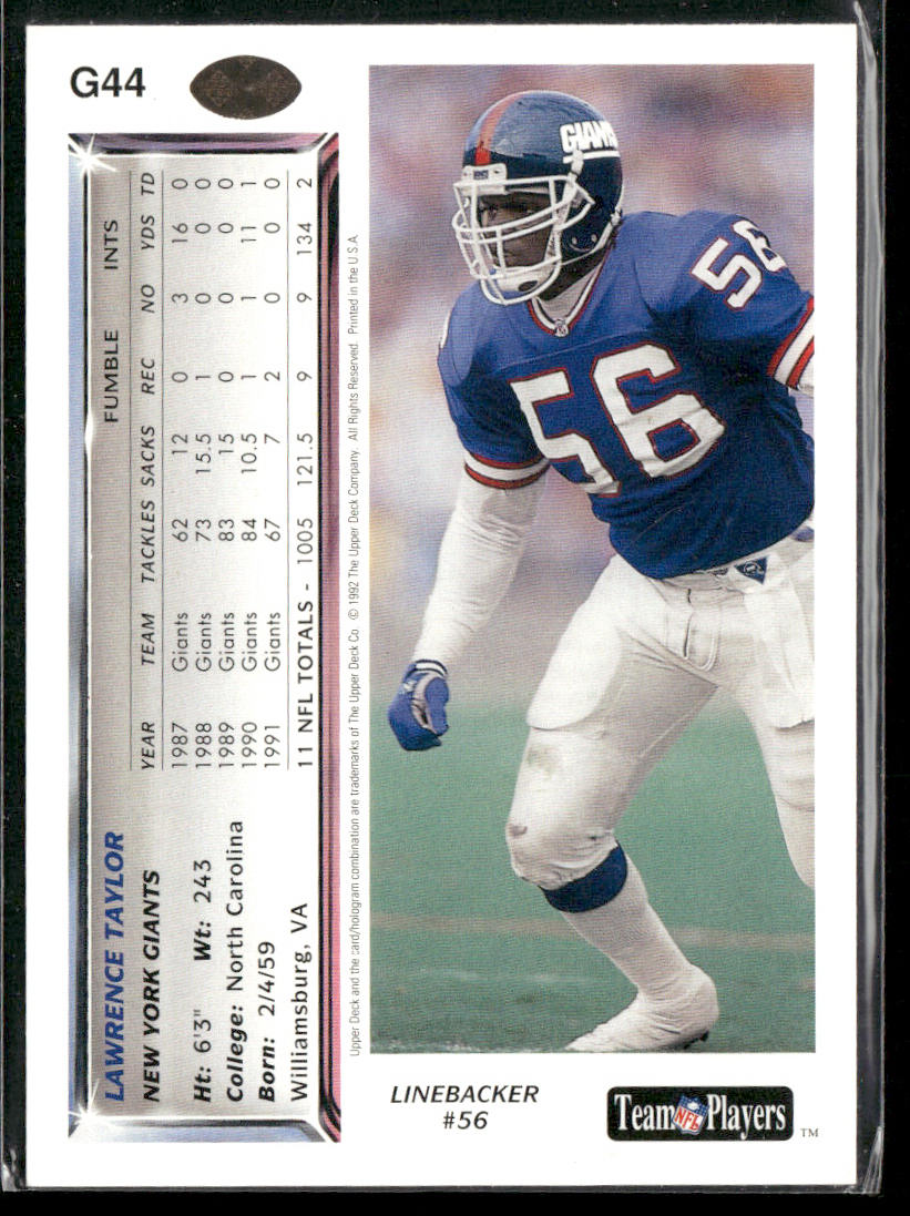 Lawrence Taylor 1992 Upper Deck Gold #G44 New York Giants