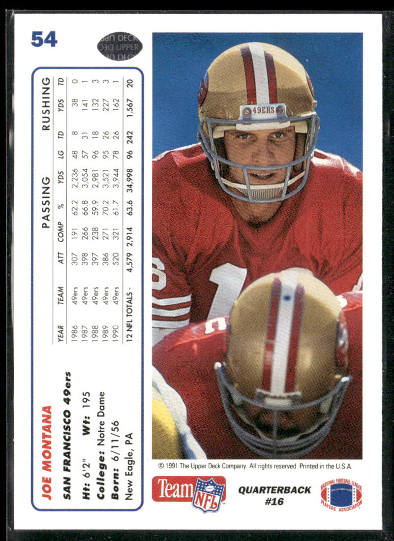 Joe Montana 1991 Upper Deck #54 San Francisco 49ers