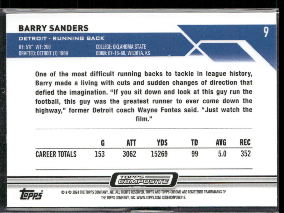 Barry Sanders 2023 Topps Composite #9 Detroit Lions