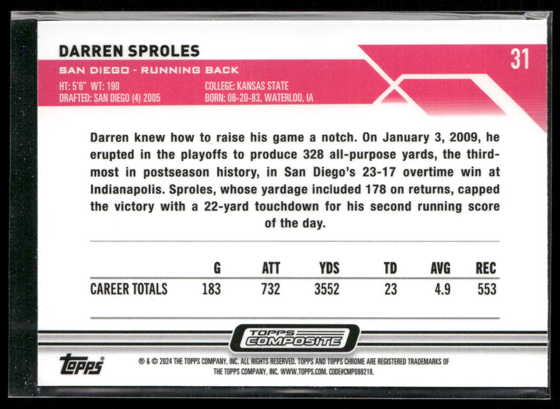 Darren Sproles 2023 Topps Composite #31 San Diego Chargers