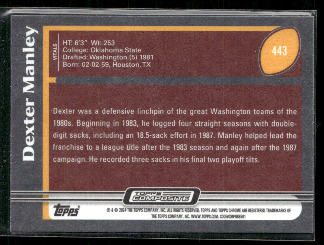 Dexter Manley 2023 Topps Composite #443 Washington Redskins