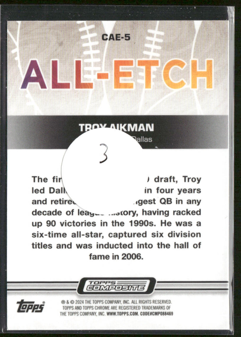 Troy Aikman 2023 Topps Composite Chrome All-Etch #CAE-5 Dallas Cowboys