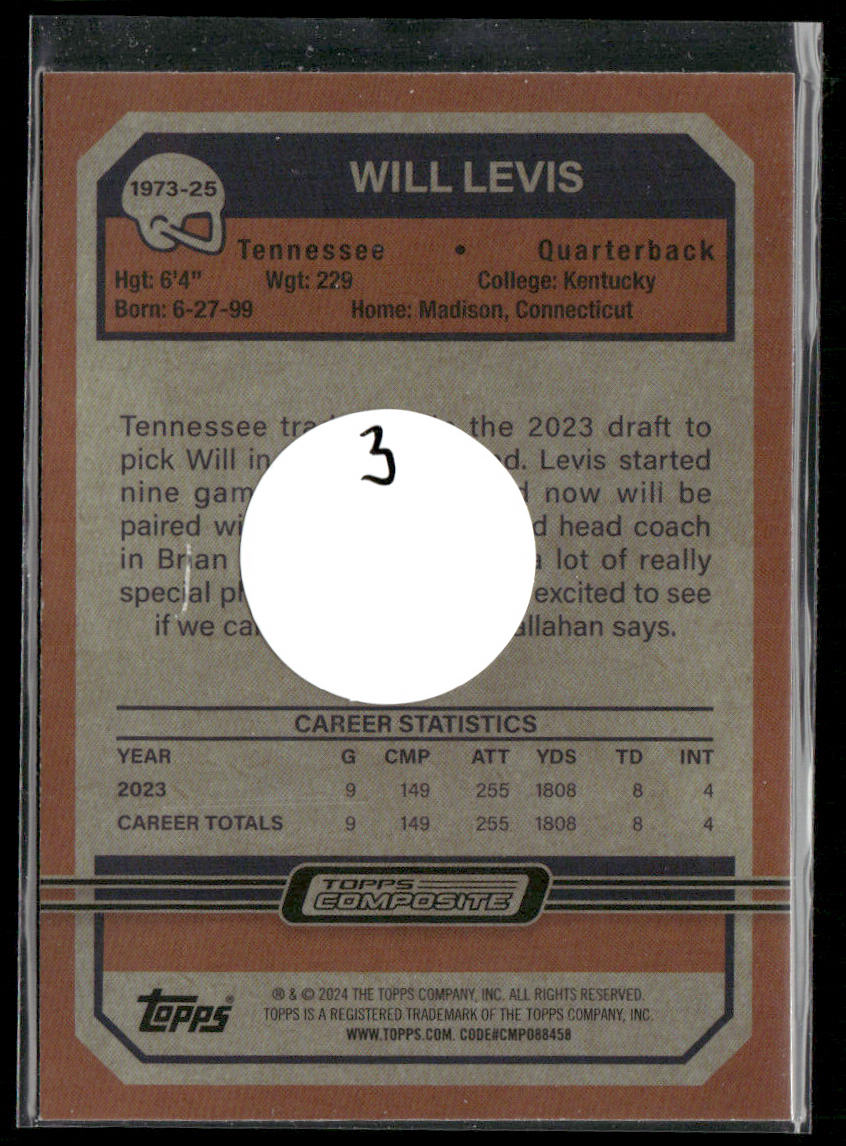 Will Levis 2023 Topps Composite 1973 Topps Football #1973-25 Tennessee Titans