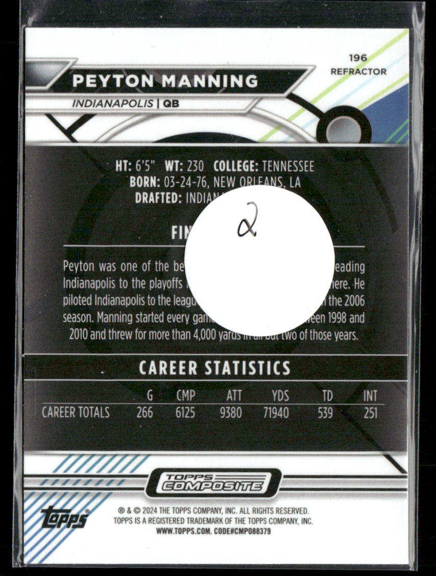 Peyton Manning 2023 Topps Composite Finest Refractor #196 Indianapolis Colts