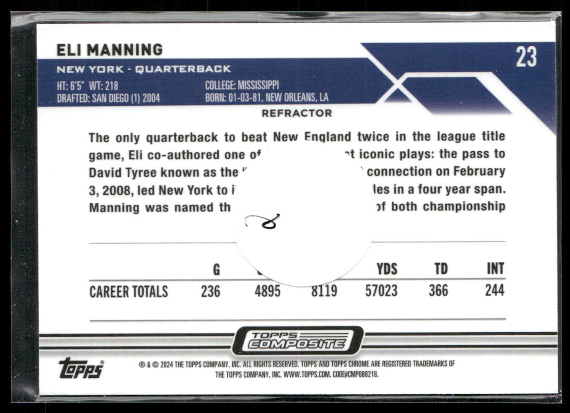 Eli Manning 2023 Topps Composite Topps Chrome Refractor #23 New York Giants