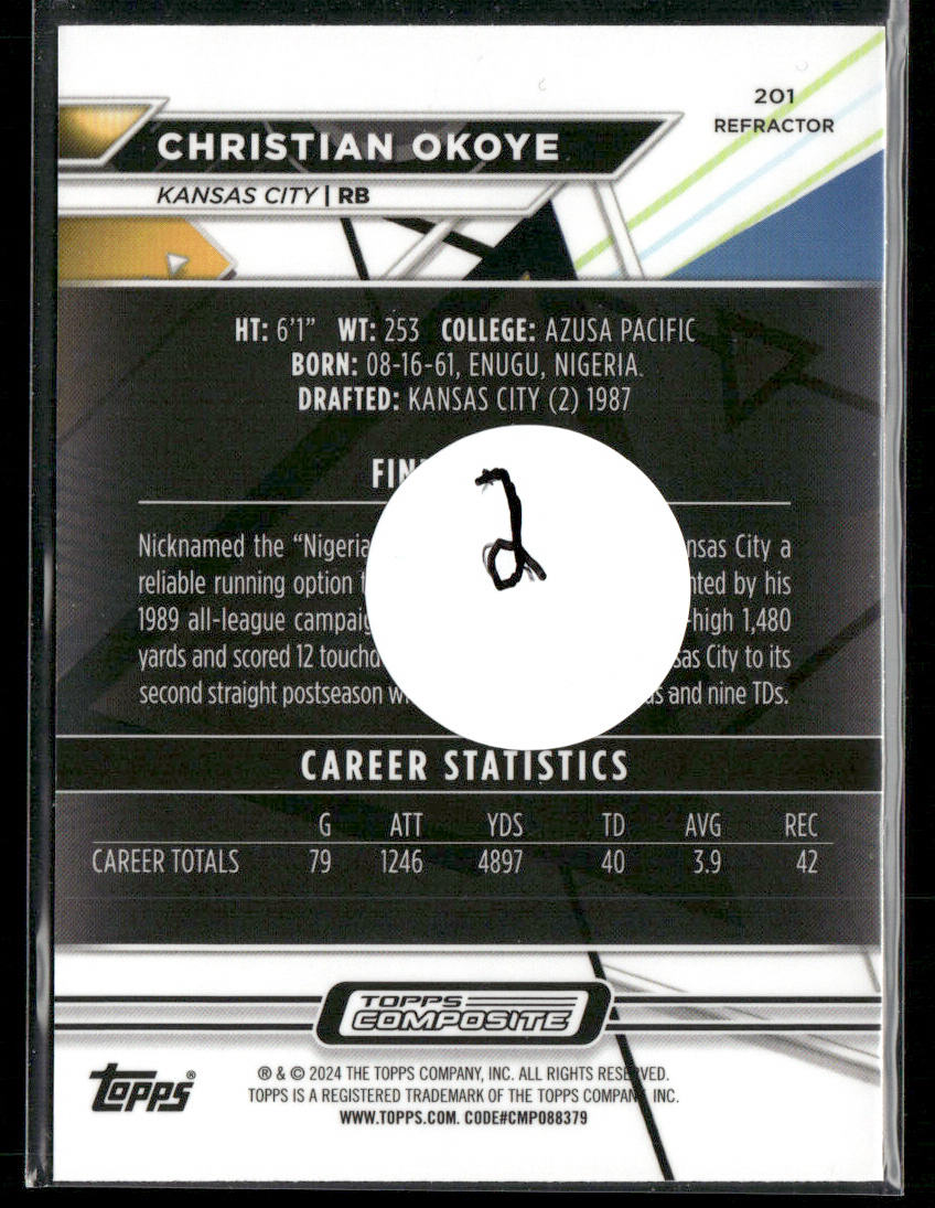 Christian Okoye 2023 Topps Composite Finest Refractor #201 Kansas City Chiefs