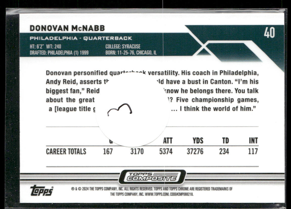 Donovan McNabb 2023 Topps Composite Topps Chrome Pink Refractor #40 Eagles