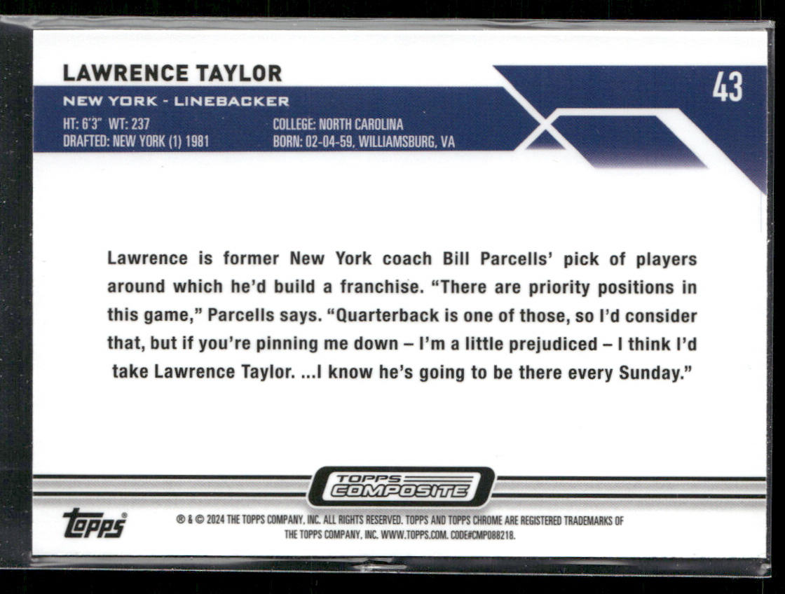 Lawrence Taylor 2023 Topps Composite Topps Chrome Pink Refractor #43 Giants