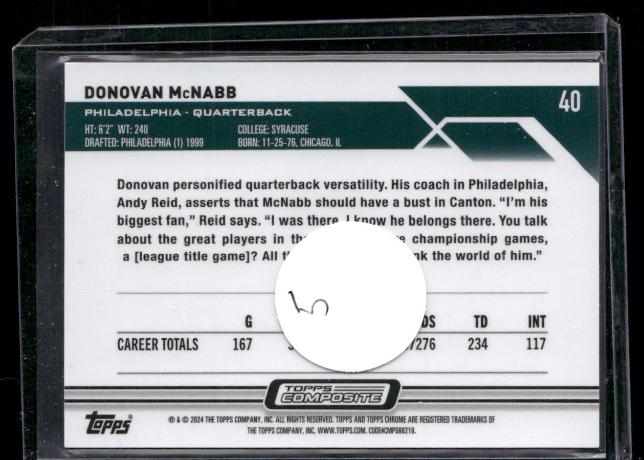 Donovan McNabb 2023 Topps Composite Topps Chrome Blue Refractor #40 SN Eagles