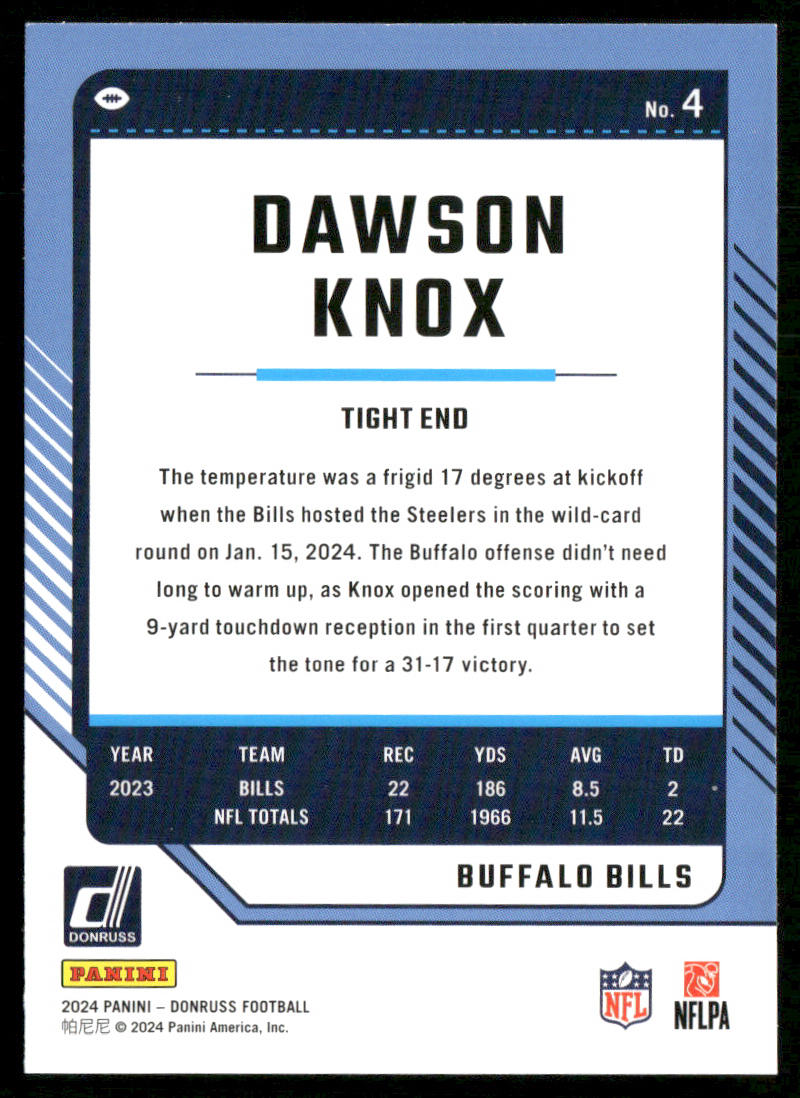 Dawson Knox 2024 Donruss #4 Buffalo Bills
