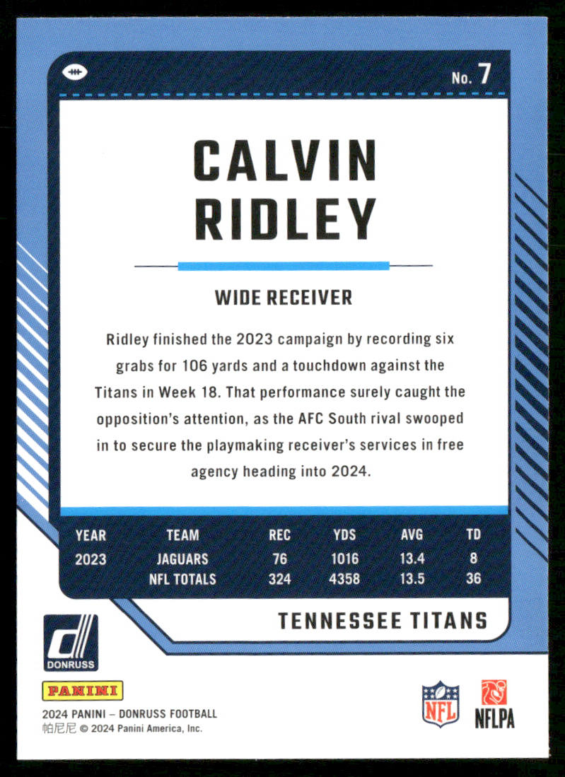 Calvin Ridley 2024 Donruss #7 Tennessee Titans