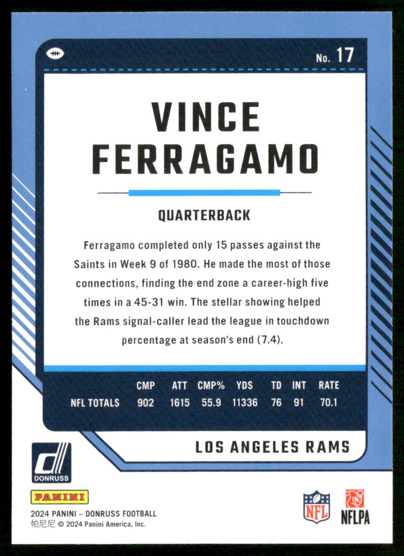 Vince Ferragamo 2024 Donruss #17 Los Angeles Rams